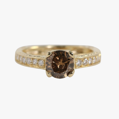 Inel cu Diamant Șampanie din Aur Galben 14k