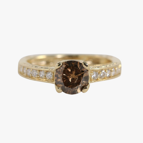 Inel cu Diamant Șampanie din Aur Galben 14k