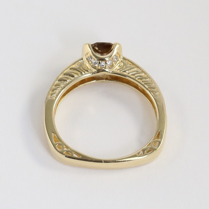 Inel cu Diamant Șampanie din Aur Galben 14k