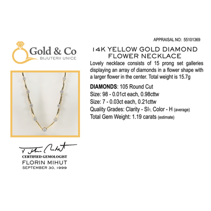 Colier Flower cu Diamante din Aur Galben 14k