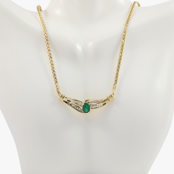 Colier cu Diamante & Smaralde din Aur Galben 14k