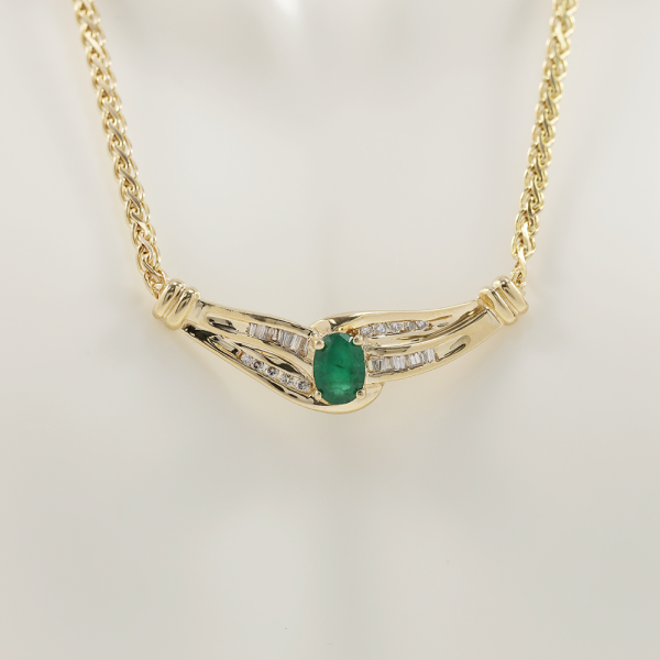 Colier cu Diamante & Smaralde din Aur Galben 14k