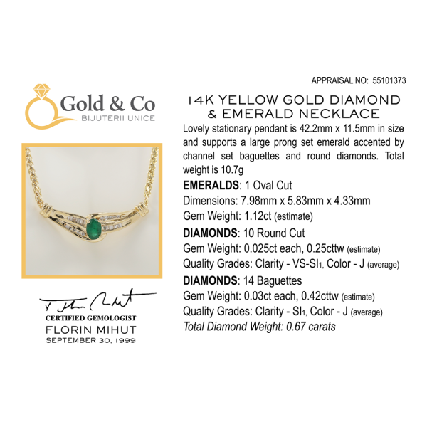 Colier cu Diamante & Smaralde din Aur Galben 14k