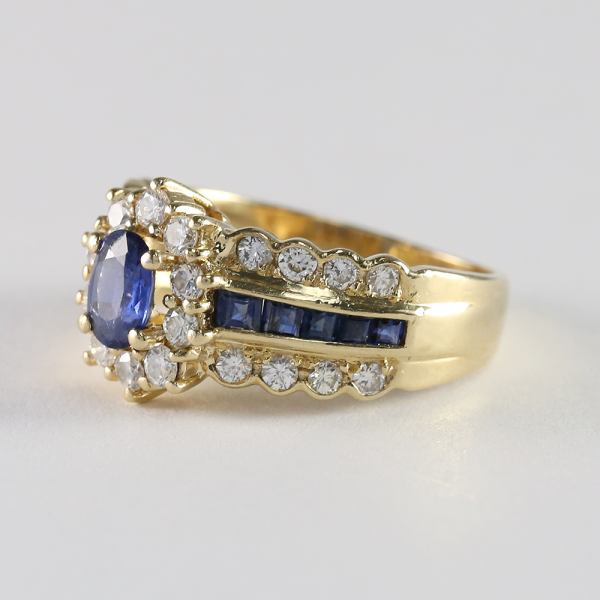 Inel cu Safire de Ceylon & Diamante din Aur Galben 14k