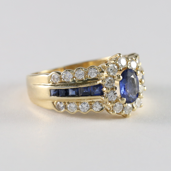 Inel cu Safire de Ceylon & Diamante din Aur Galben 14k