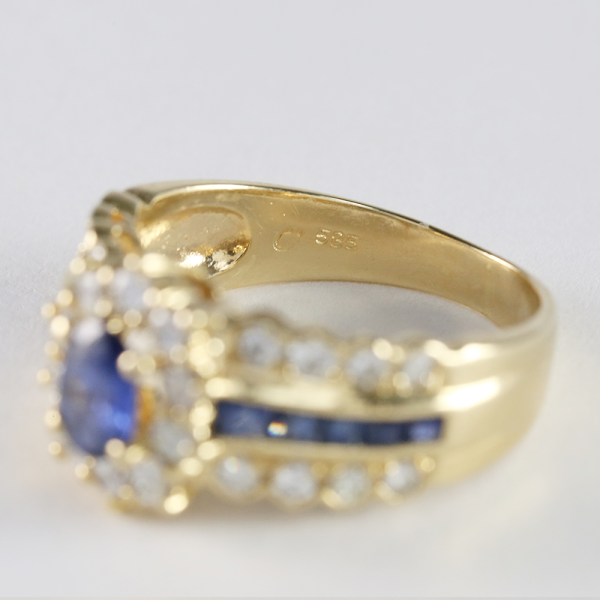 Inel cu Safire de Ceylon & Diamante din Aur Galben 14k