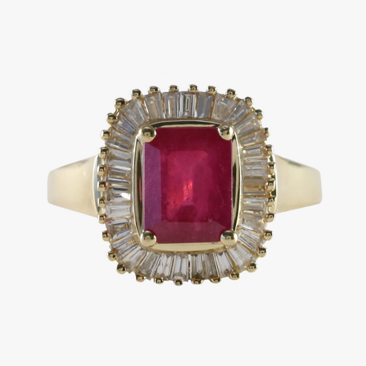 Inel Cu Rubine & Diamante din Aur Galben 14k