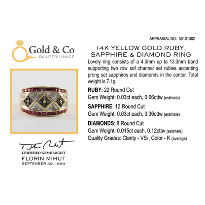 Inel cu Safir, Rubin & Smarald din Aur Galben 14k