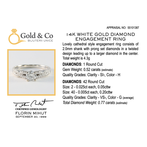 Inel Logodnă cu Diamante din Aur Alb 14k