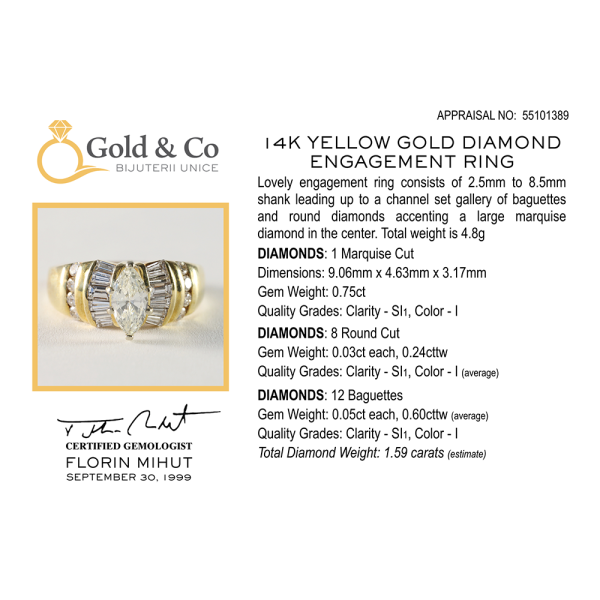 Inel Logodnă Cu Diamante din Aur Galben 14k