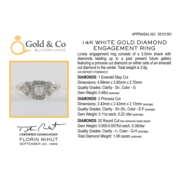 Inel Logodnă cu Diamante din Aur Alb 14k