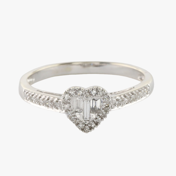 Inel Inimă Cu Diamante din Aur Alb 14k