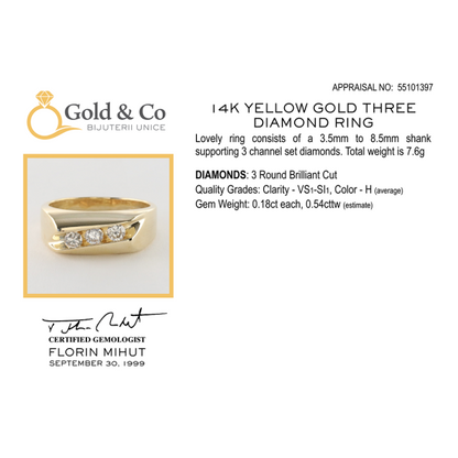 Inel Cu Trei Diamante din Aur Galben 14k