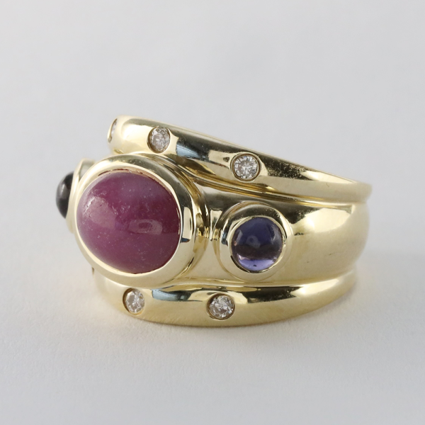 Inel Cu Rubin, Safire & Diamante din Aur Galben 14k