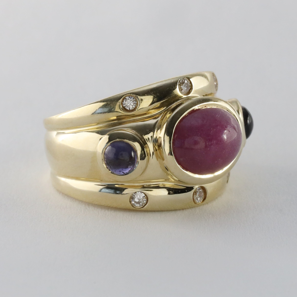 Inel Cu Rubin, Safire & Diamante din Aur Galben 14k