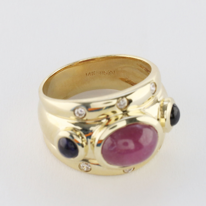 Inel Cu Rubin, Safire & Diamante din Aur Galben 14k
