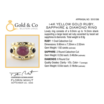 Inel Cu Rubin, Safire & Diamante din Aur Galben 14k