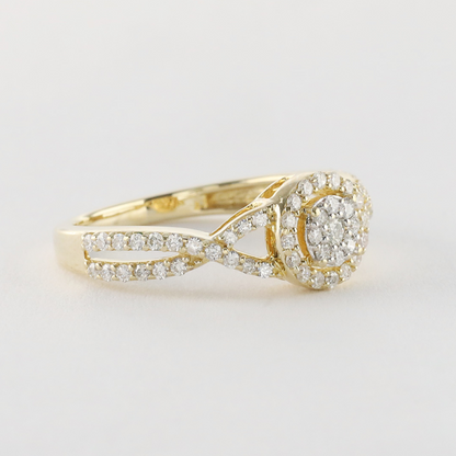 Inel Halo Cu Diamante din Aur Galben 10k