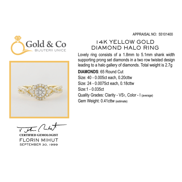 Inel Halo Cu Diamante din Aur Galben 10k