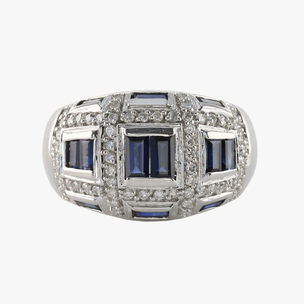 Inel Diamante & Safire din Aur Alb 14k