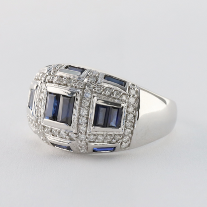 Inel Diamante & Safire din Aur Alb 14k