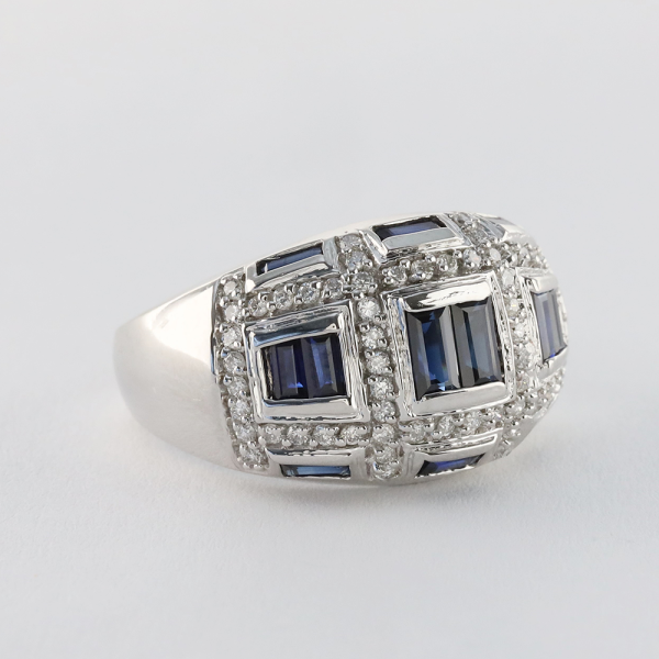 Inel Diamante & Safire din Aur Alb 14k