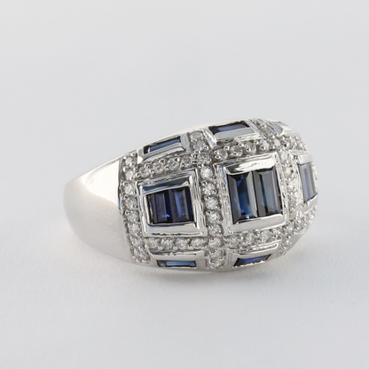 Inel Diamante & Safire din Aur Alb 14k