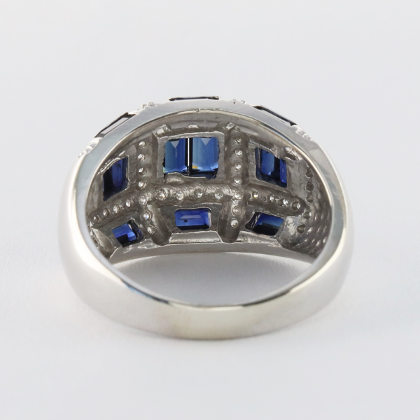 Inel Diamante & Safire din Aur Alb 14k