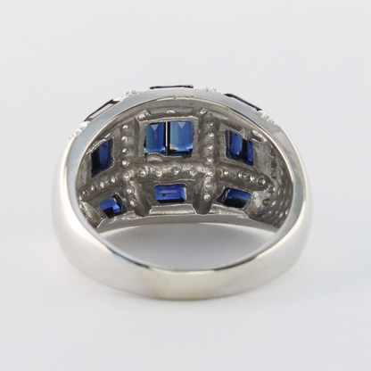 Inel Diamante & Safire din Aur Alb 14k