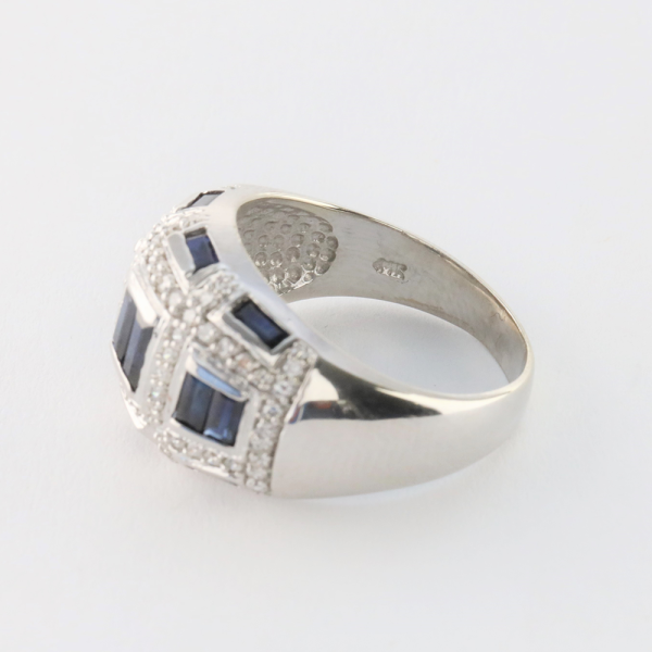 Inel Diamante & Safire din Aur Alb 14k