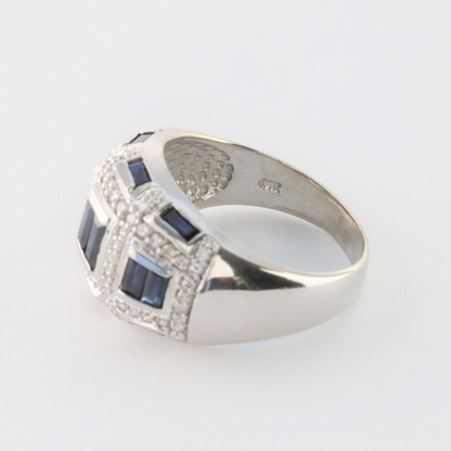 Inel Diamante & Safire din Aur Alb 14k