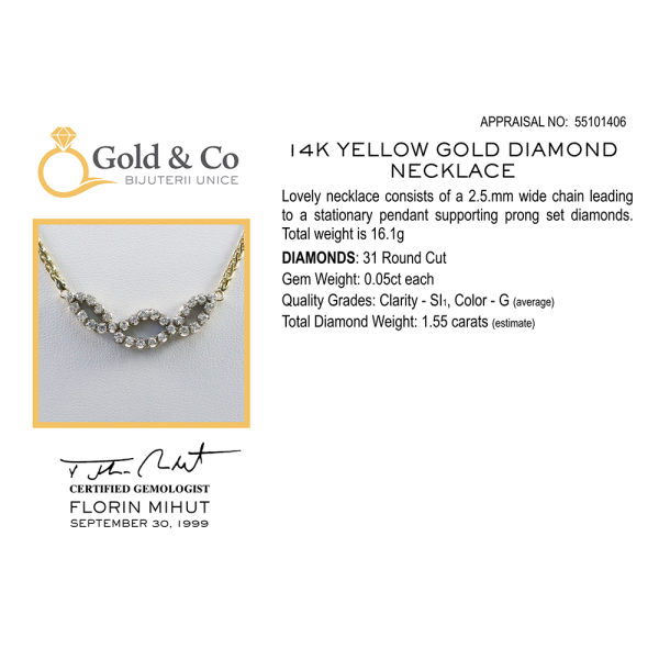 Colier cu Diamante din Aur Galben 14k