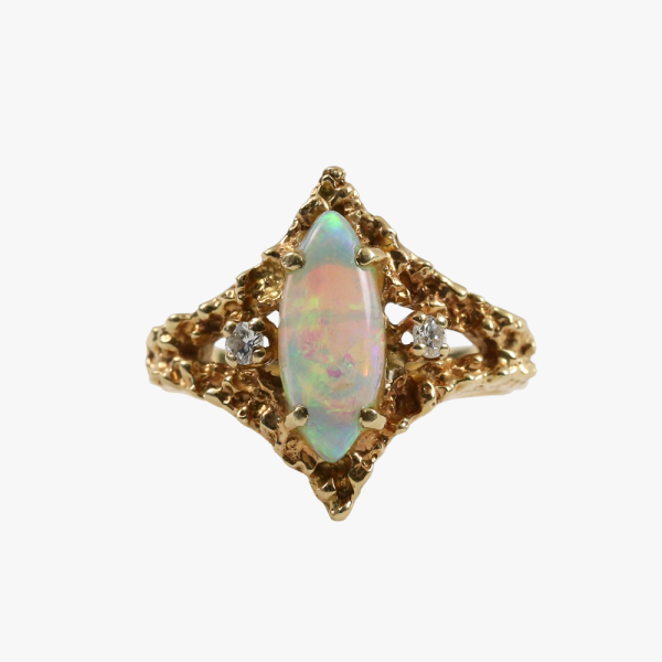 Inel Cu Diamante & Opal din Aur Galben 14k