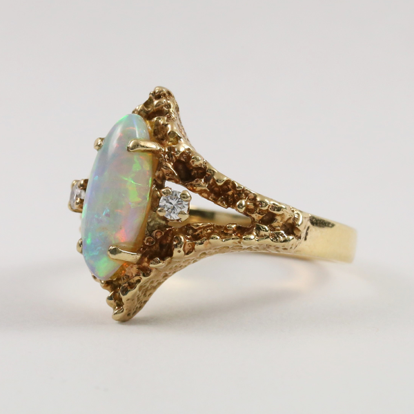 Inel Cu Diamante & Opal din Aur Galben 14k