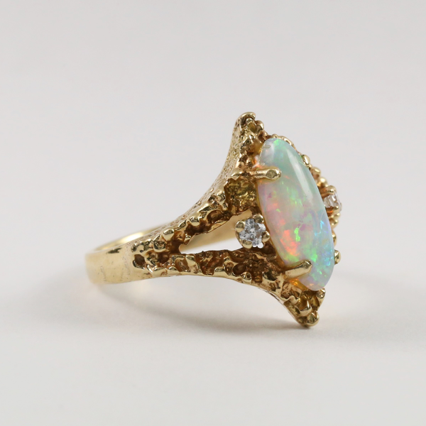 Inel Cu Diamante & Opal din Aur Galben 14k