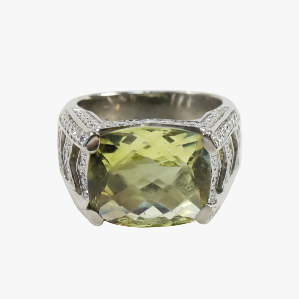 Inel Cu Diamante & Peridot din Aur Alb 18k