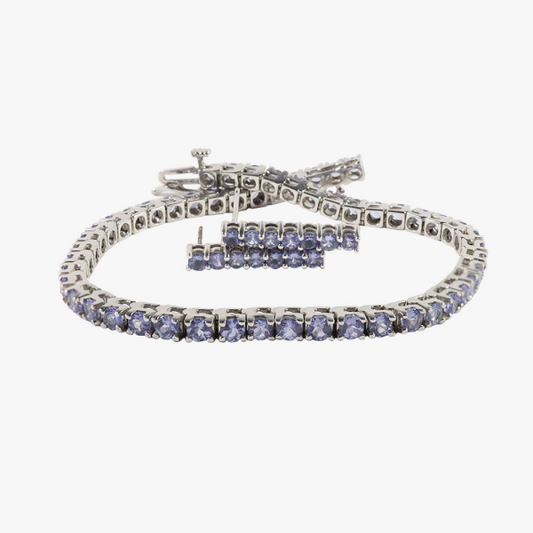 Cercei & Brăţară Tenis cu Tanzanite din Aur Alb 14k