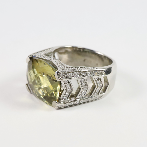 Inel Cu Diamante & Peridot din Aur Alb 18k