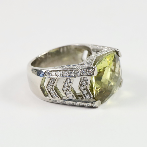 Inel Cu Diamante & Peridot din Aur Alb 18k