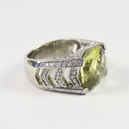 Inel Cu Diamante & Peridot din Aur Alb 18k