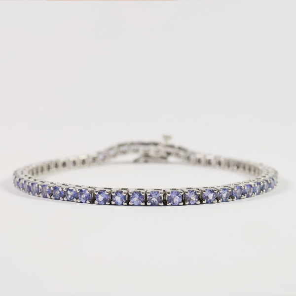 Cercei & Brăţară Tenis cu Tanzanite din Aur Alb 14k