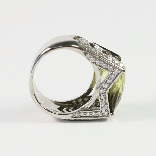Inel Cu Diamante & Peridot din Aur Alb 18k