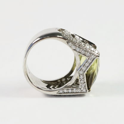 Inel Cu Diamante & Peridot din Aur Alb 18k