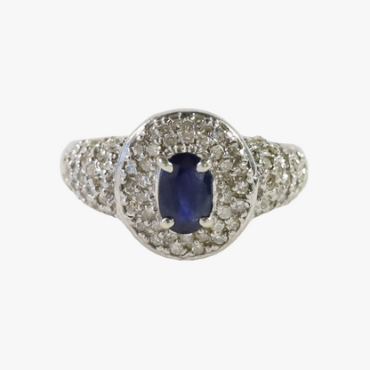 Inel Cu Diamante și Safir din Aur Alb 14k