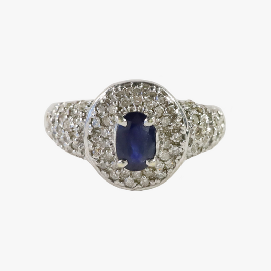 Inel Cu Diamante și Safir din Aur Alb 14k