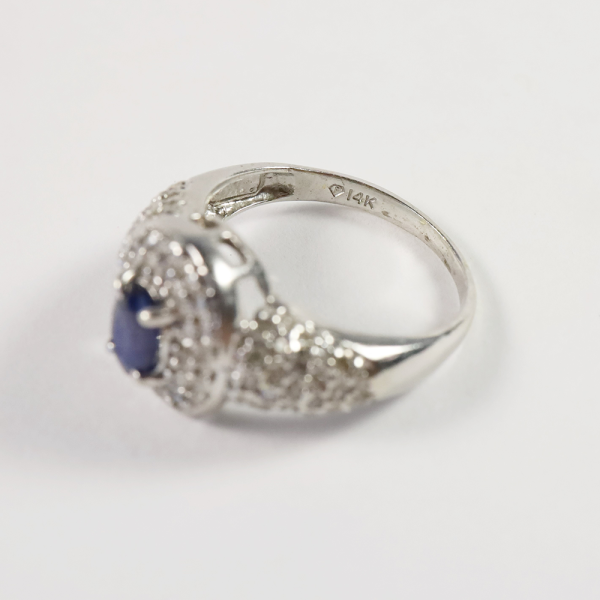 Inel Cu Diamante și Safir din Aur Alb 14k