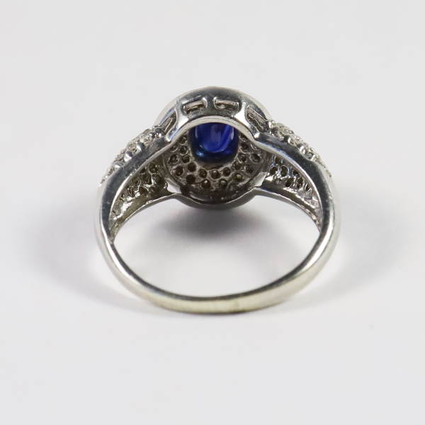 Inel Cu Diamante și Safir din Aur Alb 14k