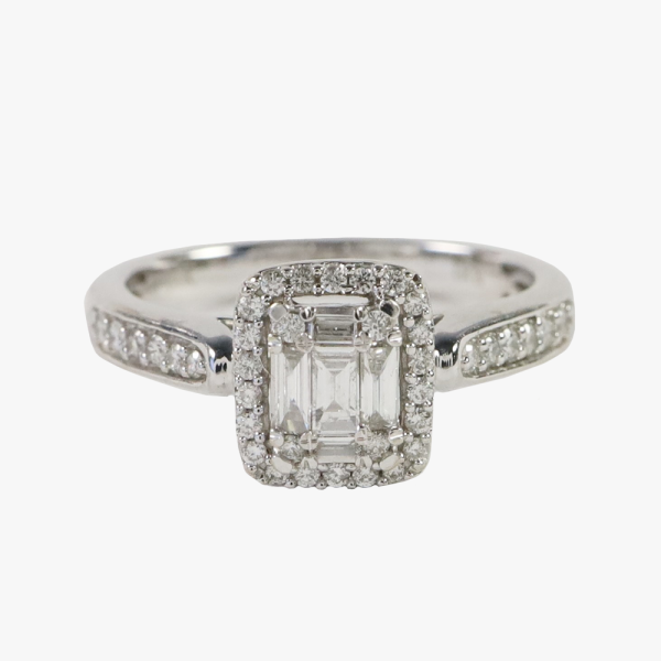 Inel Logodnă Cu Diamante din Aur Alb 14k