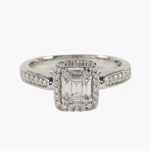 Inel Logodnă Cu Diamante din Aur Alb 14k