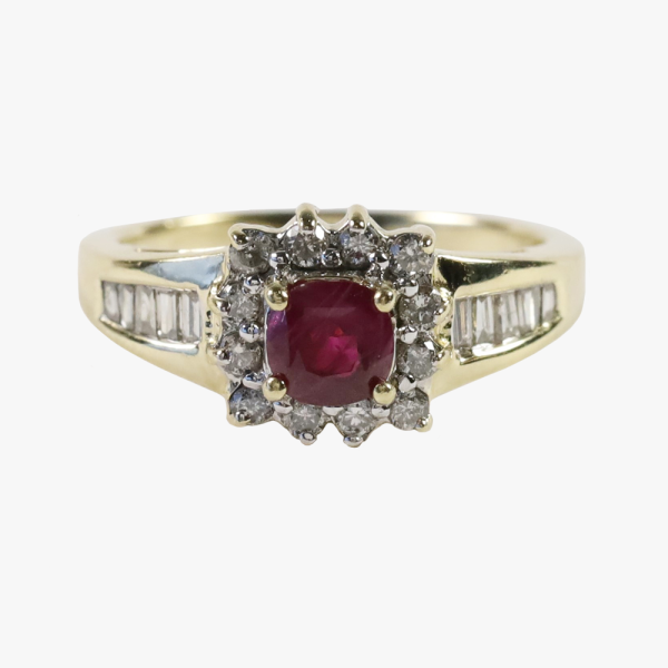 Inel Cu Rubin și Diamante din Aur Galben 14k